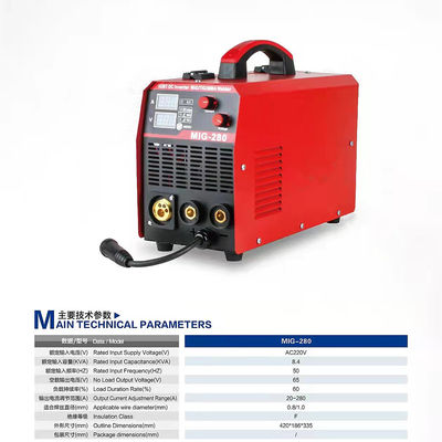 Inverter Lasmachine MIG-280 voor 0,8 mm/1,0 mm Draaddiameter IP21S Beschermingsniveau